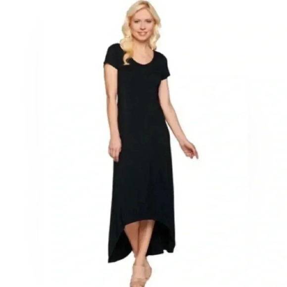 H by Halston Regular Hi-Low Hem Knit Maxi Dress Black Size Large Short Sleeve - Picture 1 of 9